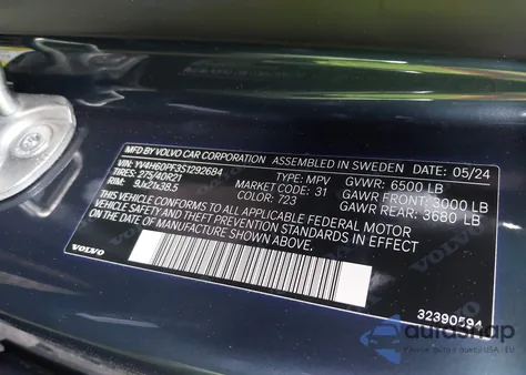 2025 Volvo Xc90 Plug-In Hybrid T8 Ultra 7-Seater from USA, damaged, VIN YV4H60PF3S1292684